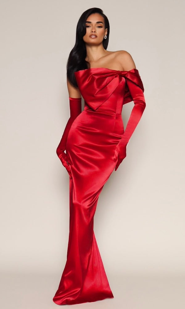 Grace Strapless Statement Bow Gown- Red Moda Glam Boutique Grace Strapless Statement Bow Gown- Red Moda Glam Boutique