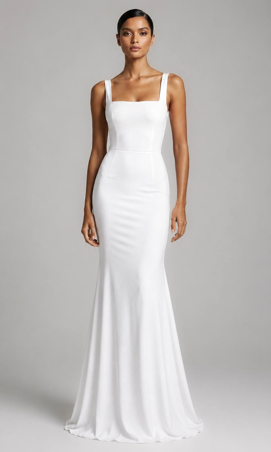 Jersey Square Neck Gown- White