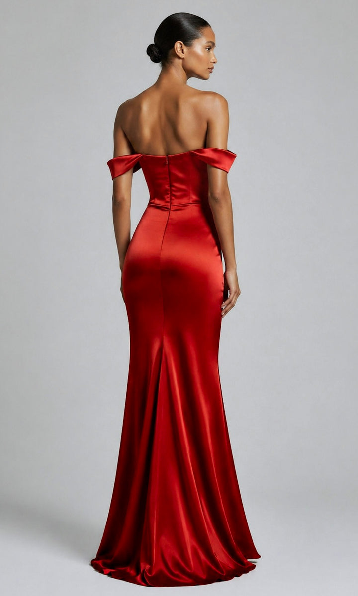 Natalia Off-the-Shoulder Gown- Deep Red