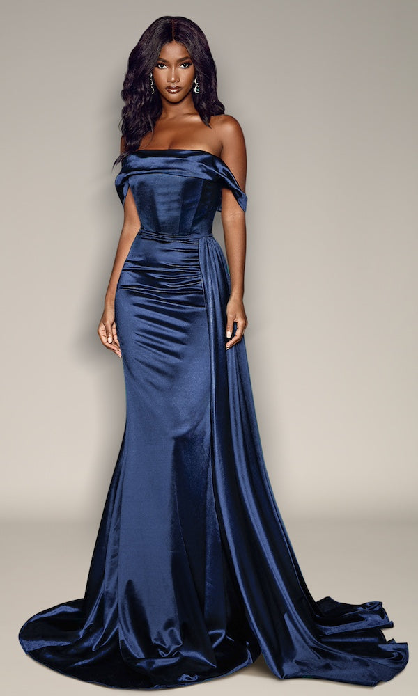 Anastasia Corset Gown w/ Sash- Midnight Navy