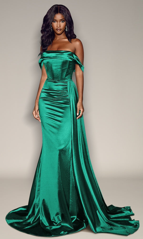 Anastasia Corset Gown w/ Sash- Emerald
