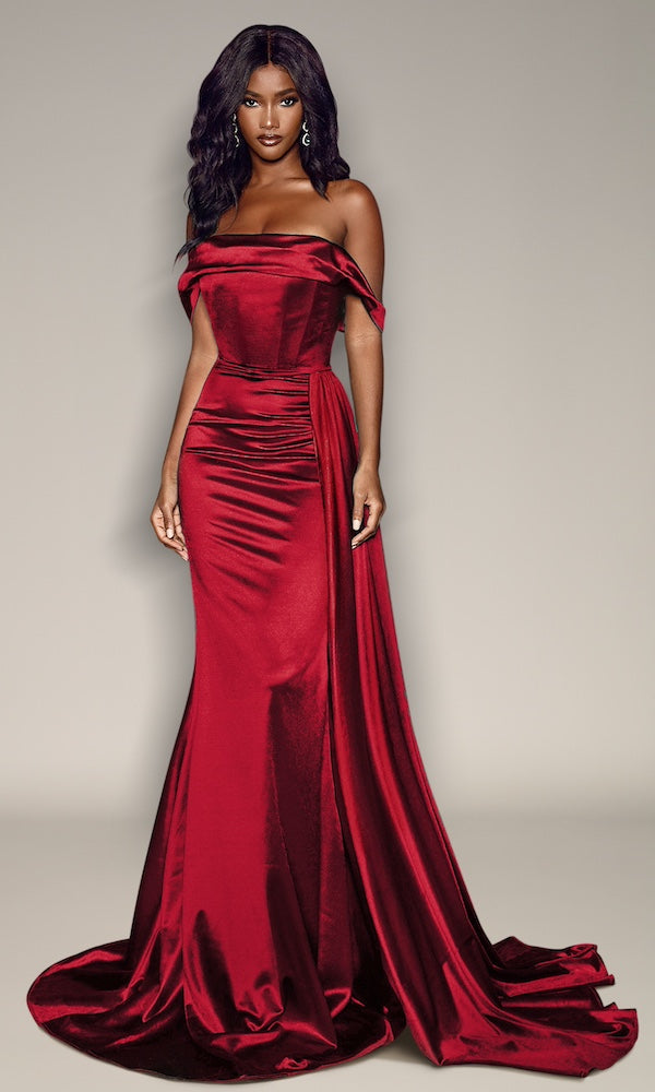 Anastasia Corset Gown w/ Sash- Ruby Red