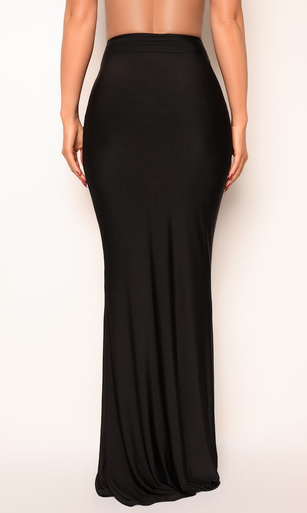 Ruched Front Maxi Skirt- Black