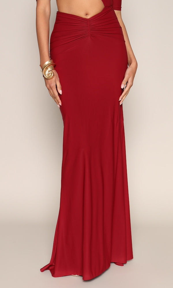 Ruched Front Maxi Skirt- Burgundy