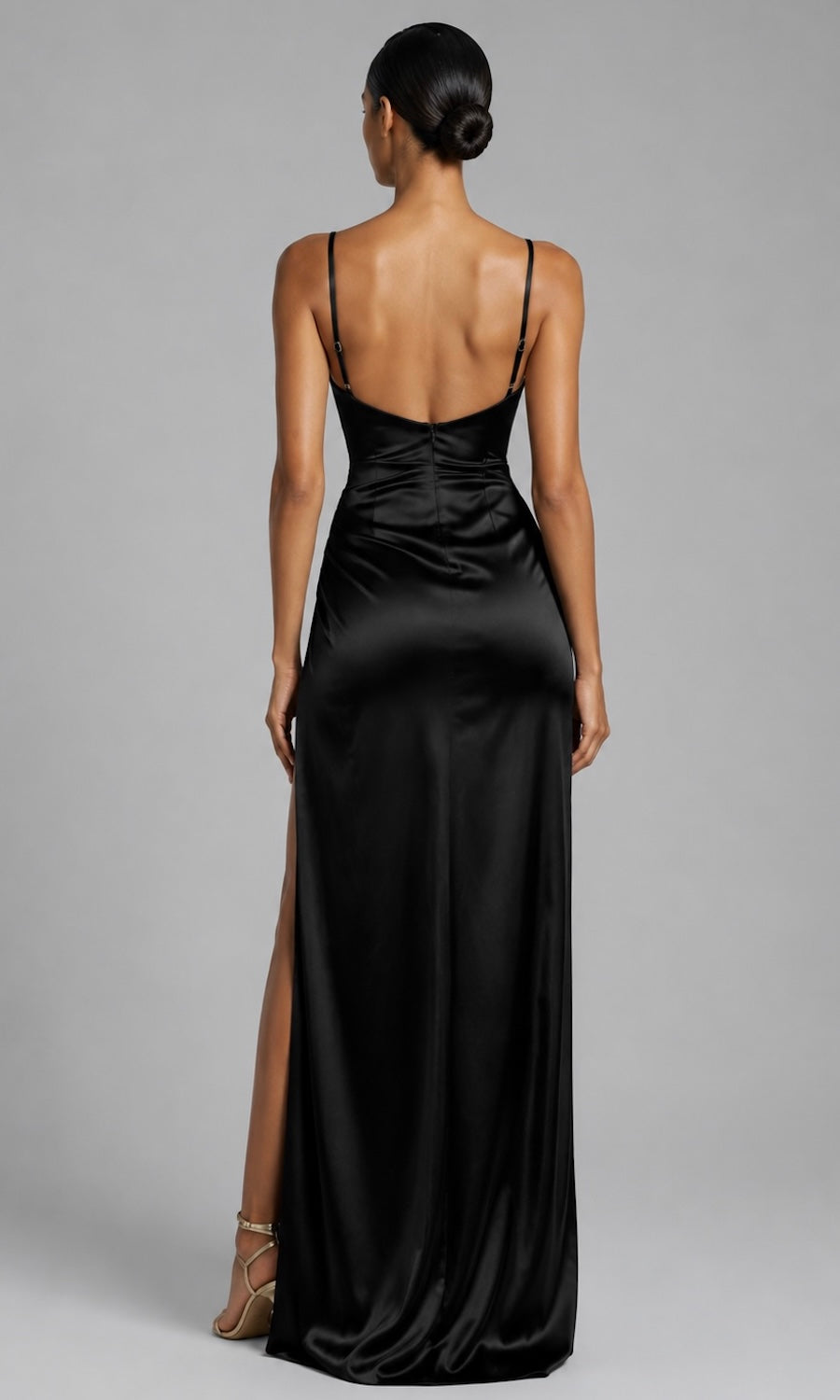 Gianna Deep V-Neck Gown- Black