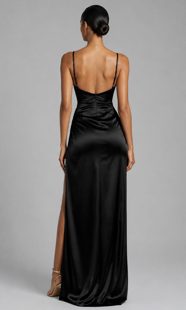 Gianna Deep V-Neck Gown- Black