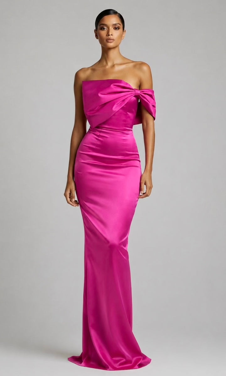 Grace Strapless Statement Bow Gown- Fuschia