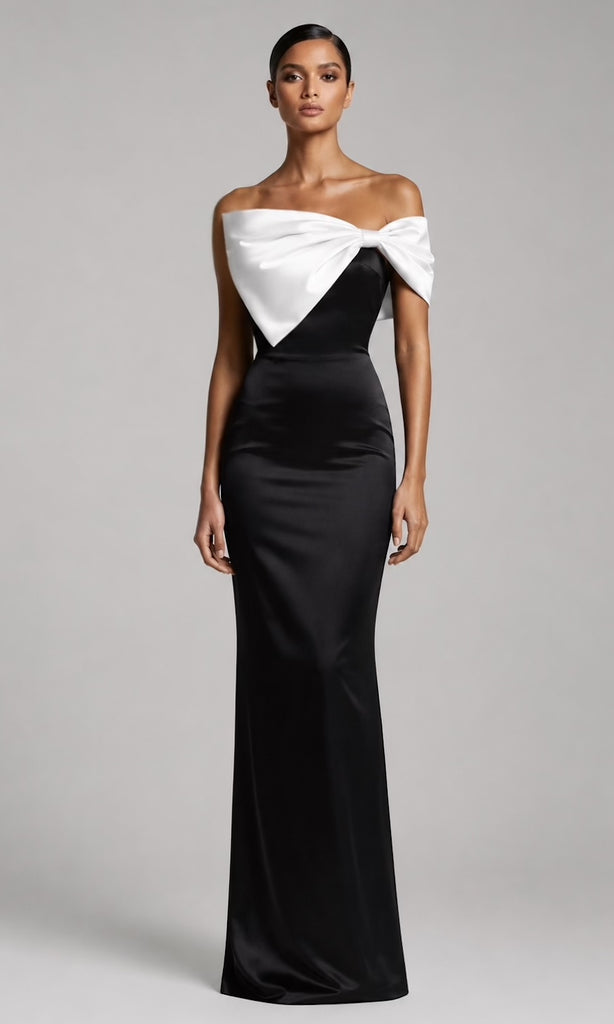Grace Two-Tone Statement Bow Gown- Black/White – Moda Glam Boutique