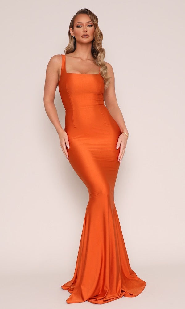 Jersey Square Neck Gown- Burnt Orange