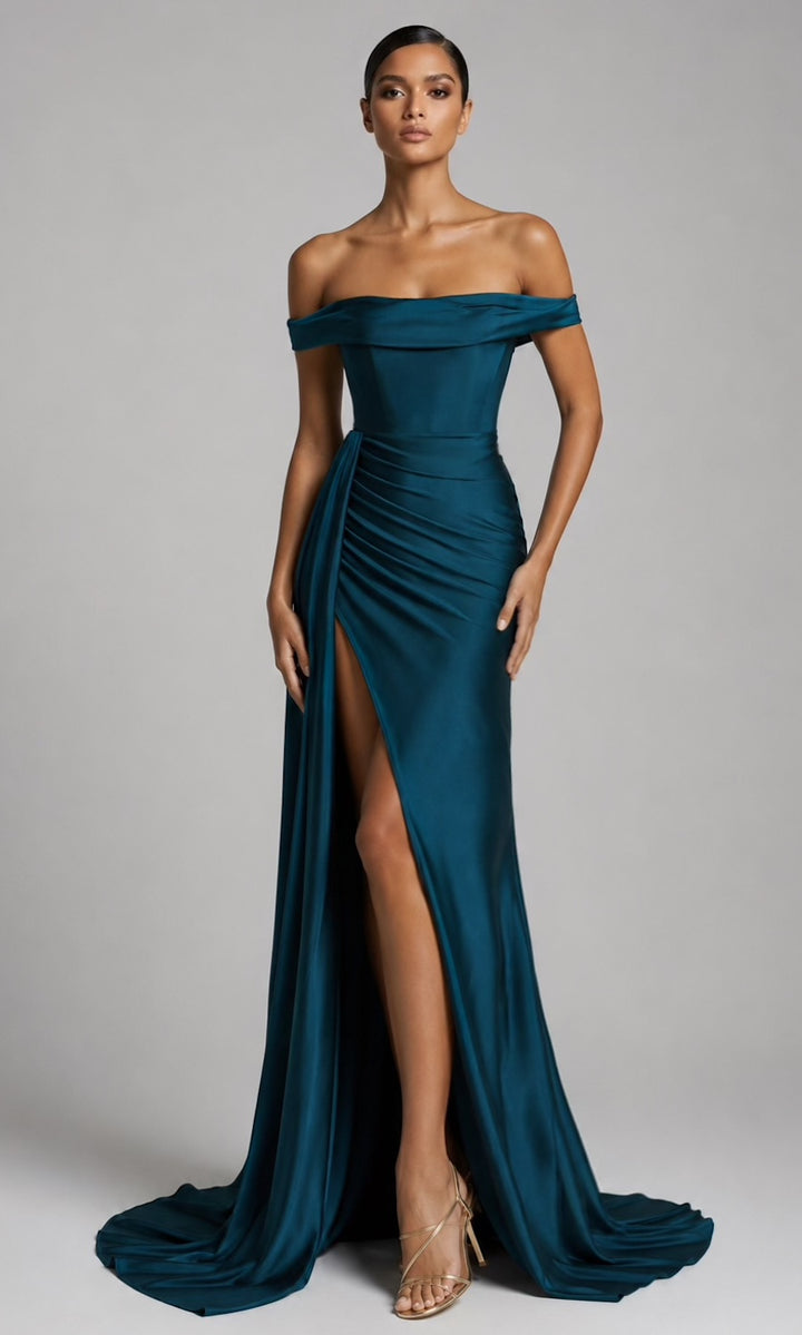 Jersey Corset Gown w/ Sash- Peacock