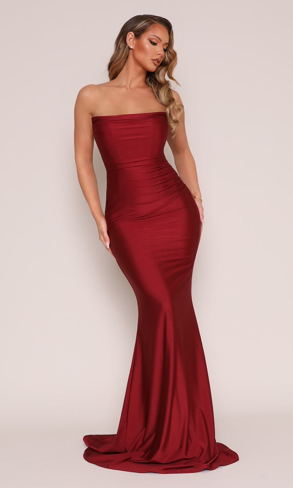 Jersey Strapless Corset Gown- Cabernet Red M Jersey Strapless Corset Gown- Cabernet Red M
