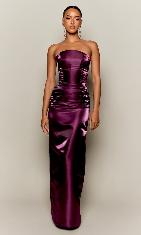 Lucia Strapless Corset Gown- Plum