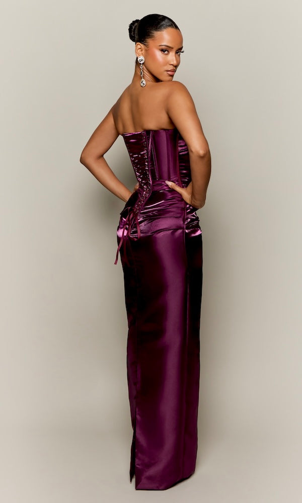 Lucia Strapless Corset Gown- Plum