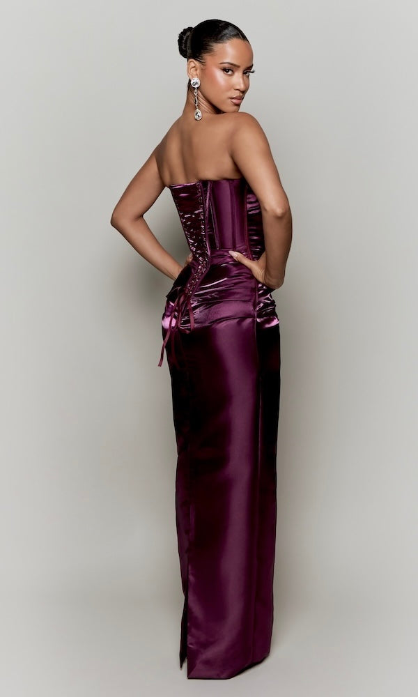 Lucia Strapless Corset Gown- Plum