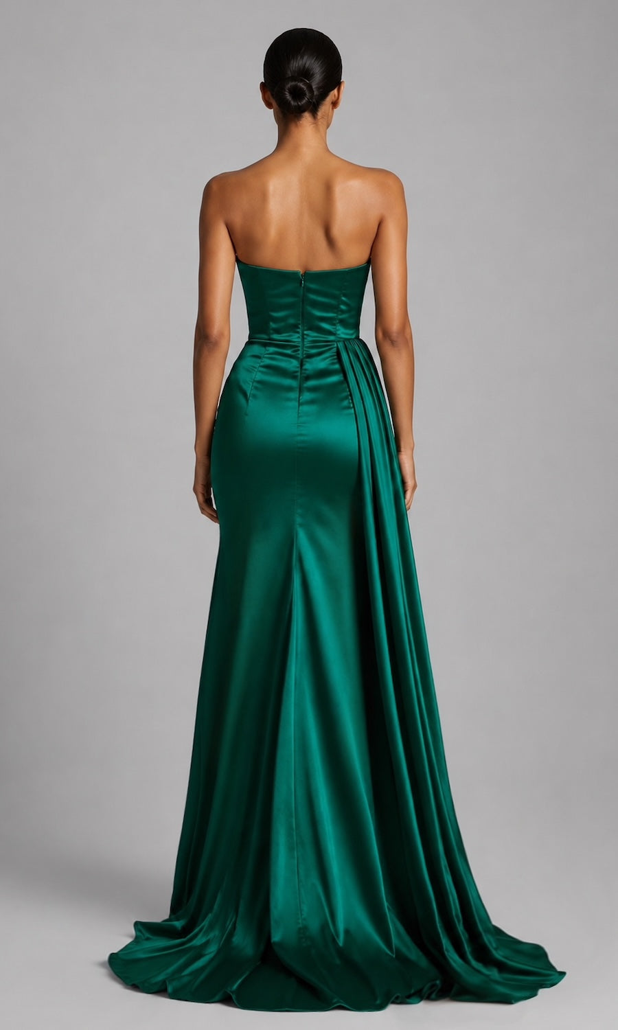 Morgan Strapless Gown w/ Sash- Emerald