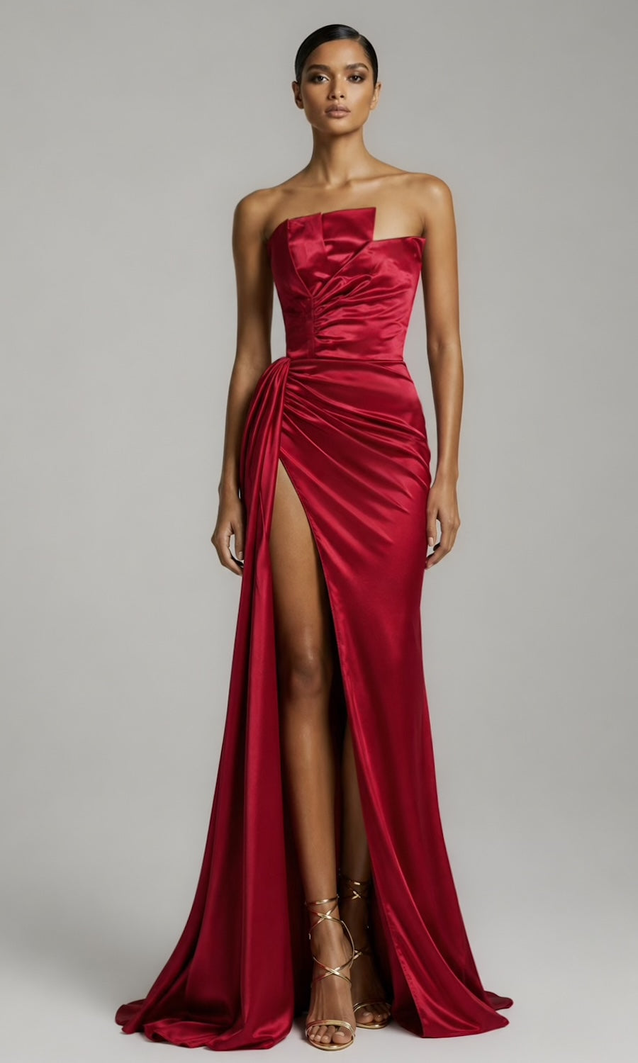 Morgan Strapless Gown w/ Sash- Ruby Red (Archive Edit)