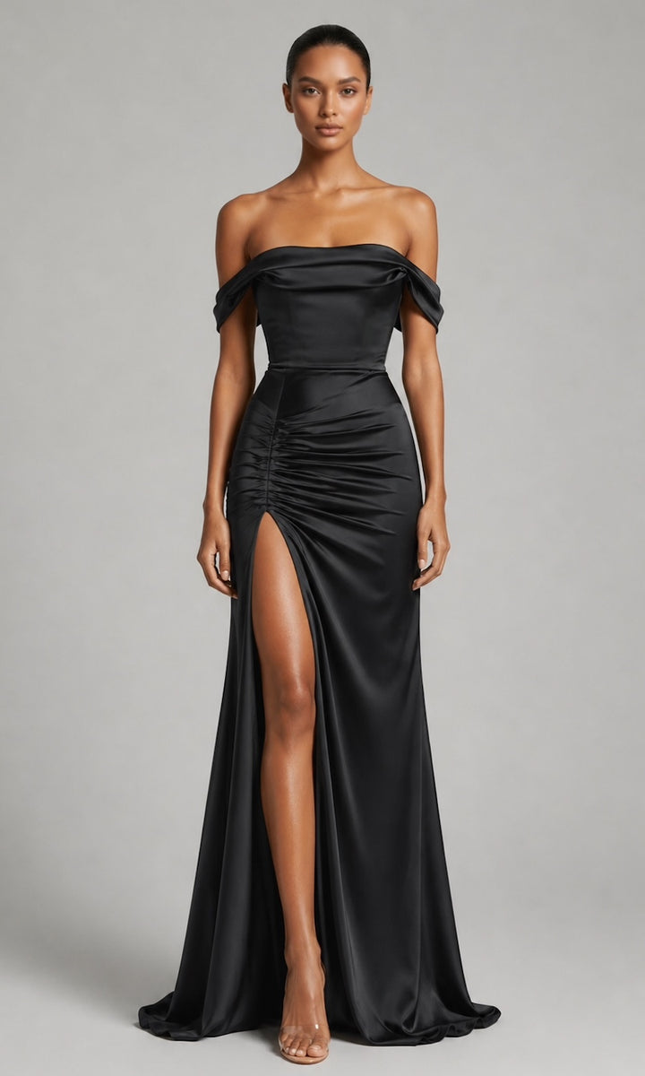 Natalia Off-the-Shoulder Gown- Black