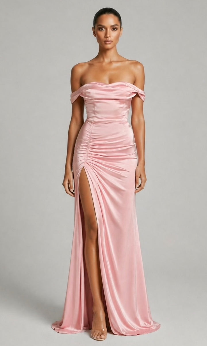 Natalia Off-the-Shoulder Gown- Blush