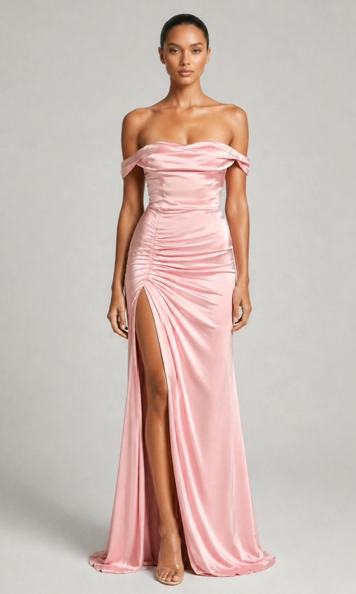 Natalia Off-the-Shoulder Gown- Blush