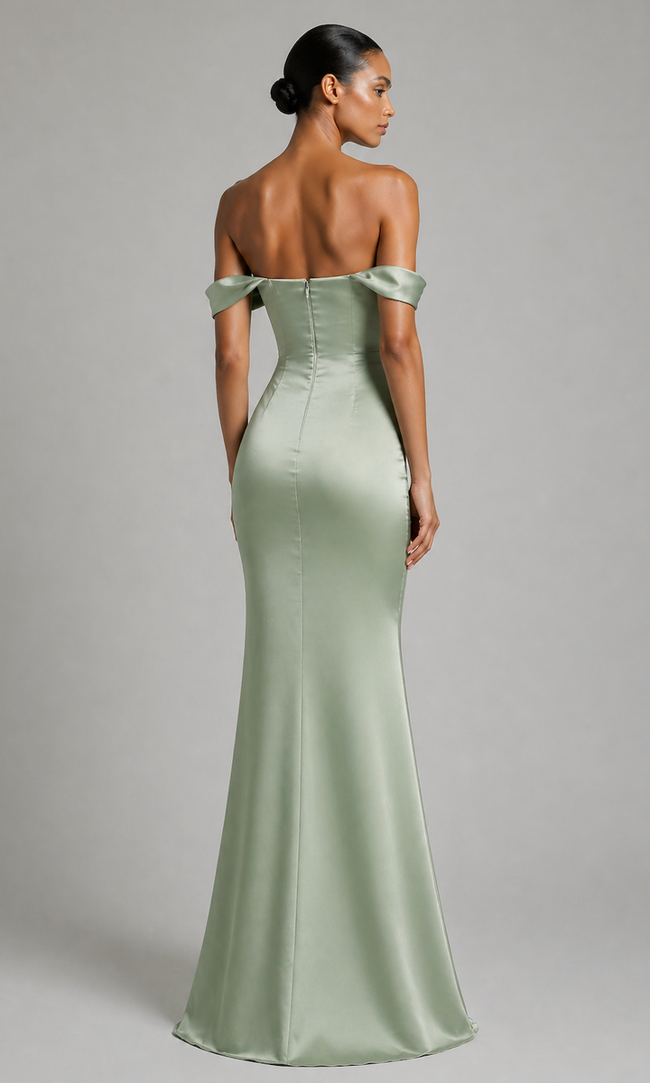 Natalia Off-the-Shoulder Gown- Sage