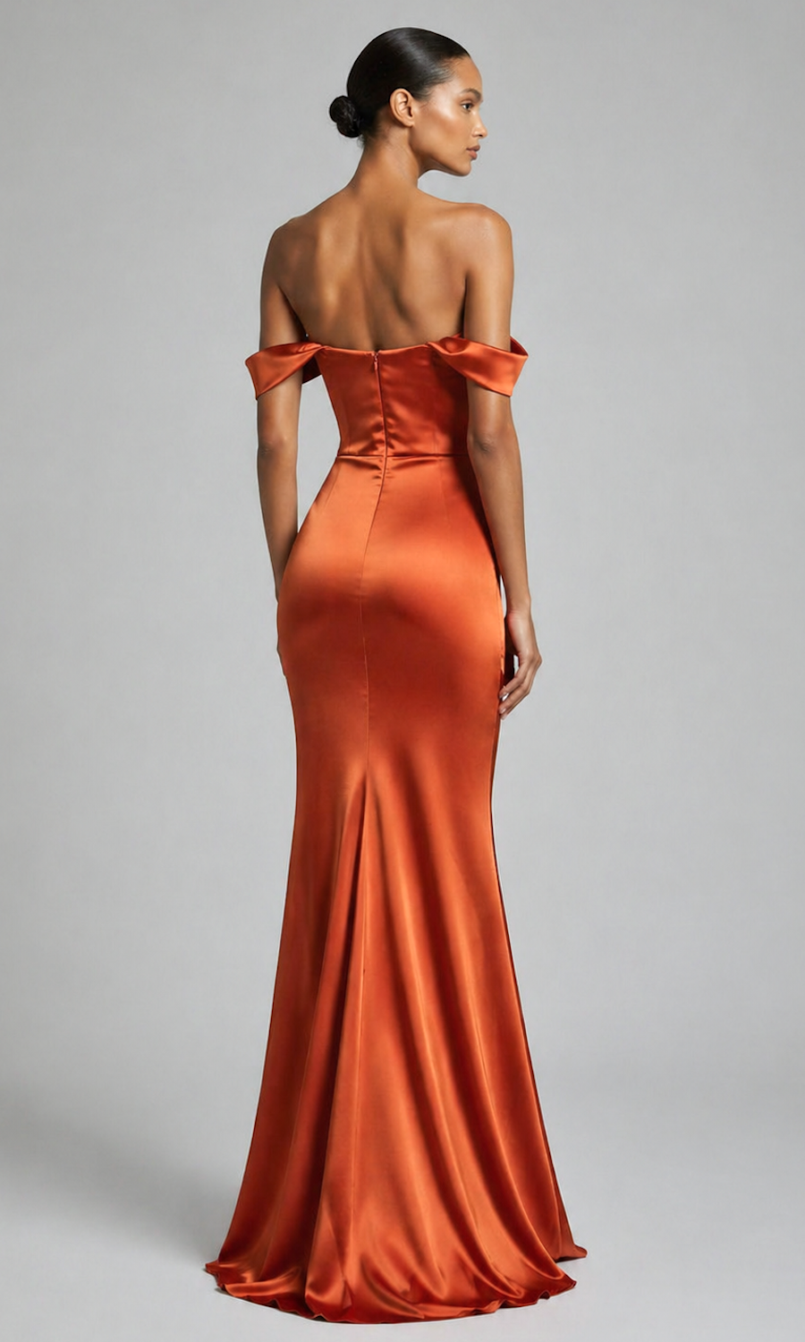 Natalia Off-the-Shoulder Gown- Terracotta