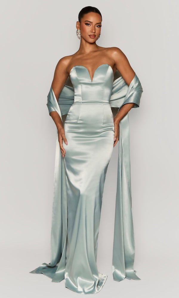 Starlet Strapless Gown with Sash- Ice Blue