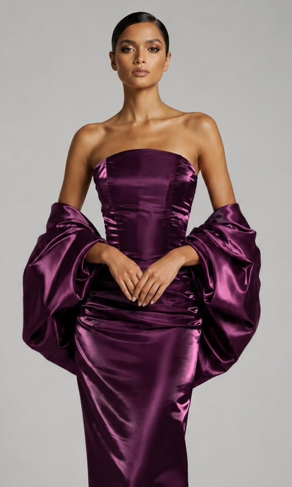 Lucia Strapless Corset Gown- Plum 2