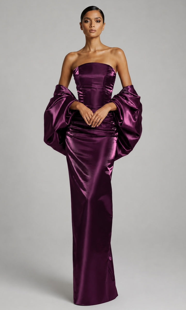 Lucia Strapless Corset Gown- Plum