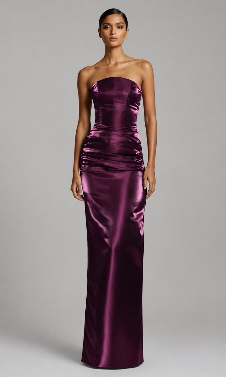 Lucia Strapless Corset Gown- Plum