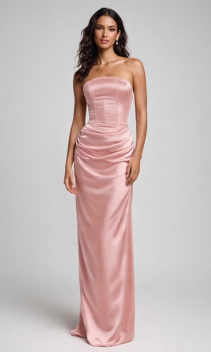 Lucia Satin Strapless Corset Gown- Peony Blush