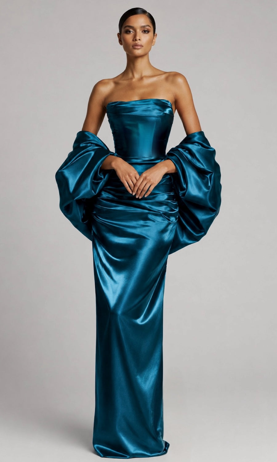 Talia Strapless Corset Gown- Teal
