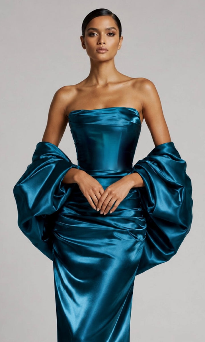 Ruched Satin Stole- Teal