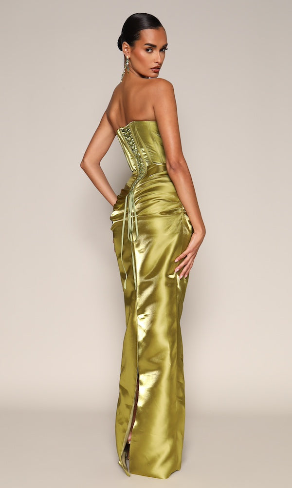 Talia Strapless Corset Gown- Green