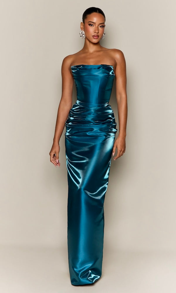 Talia Strapless Corset Gown- Teal