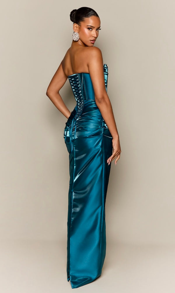 Talia Strapless Corset Gown- Teal