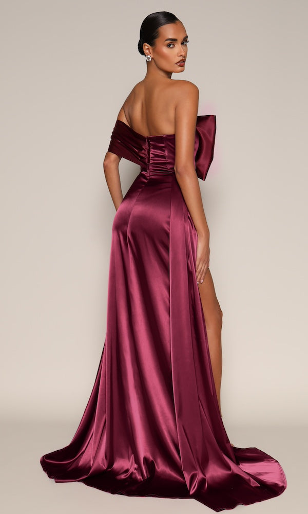 Vienna Statement Bow Gown with Sash- Merlot