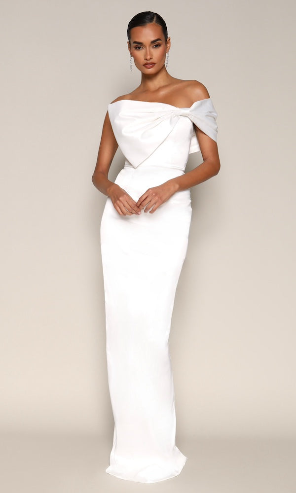 Grace Strapless Statement Bow Gown- White
