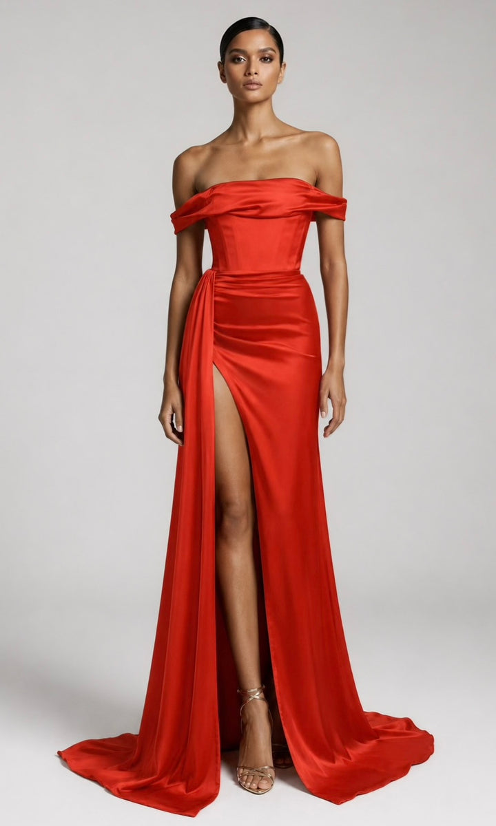 Amélie Off-The-Shoulder Gown- Blood Orange