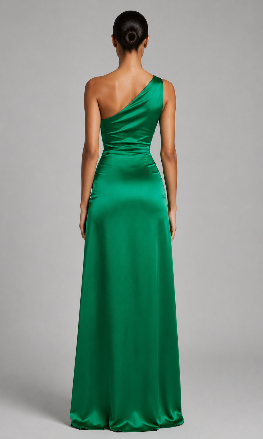 green asymmetric dress Asymmetrical Draped Stretch Satin Midi Dress In Icy Sage, Icy Sage / Regular / 6 main image 0