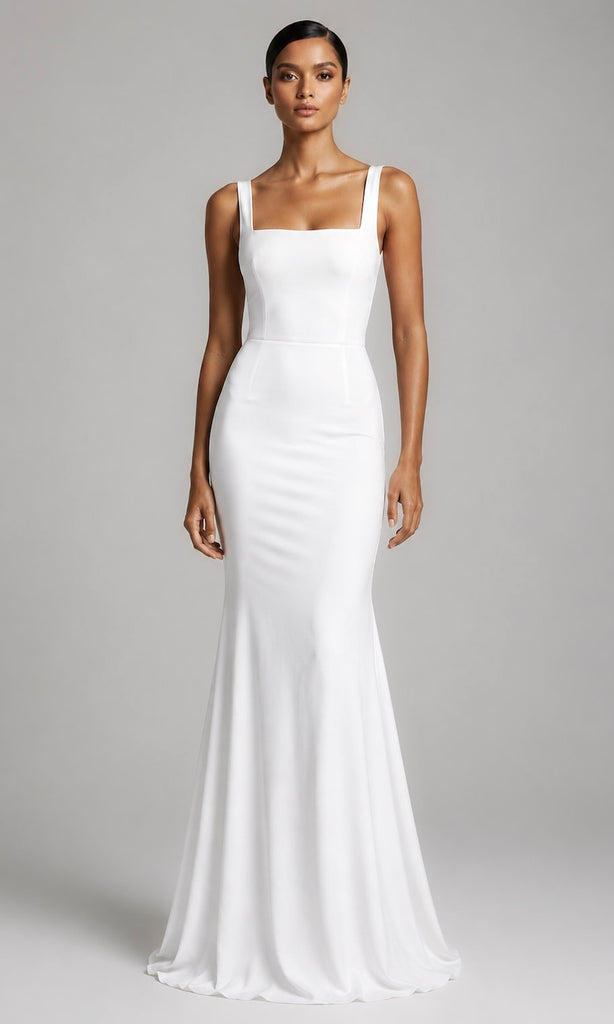 Jersey Square Neck Gown- White