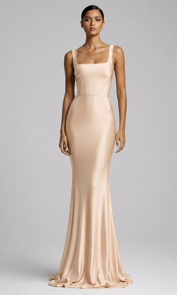 Jersey Square Neck Gown- Champagne
