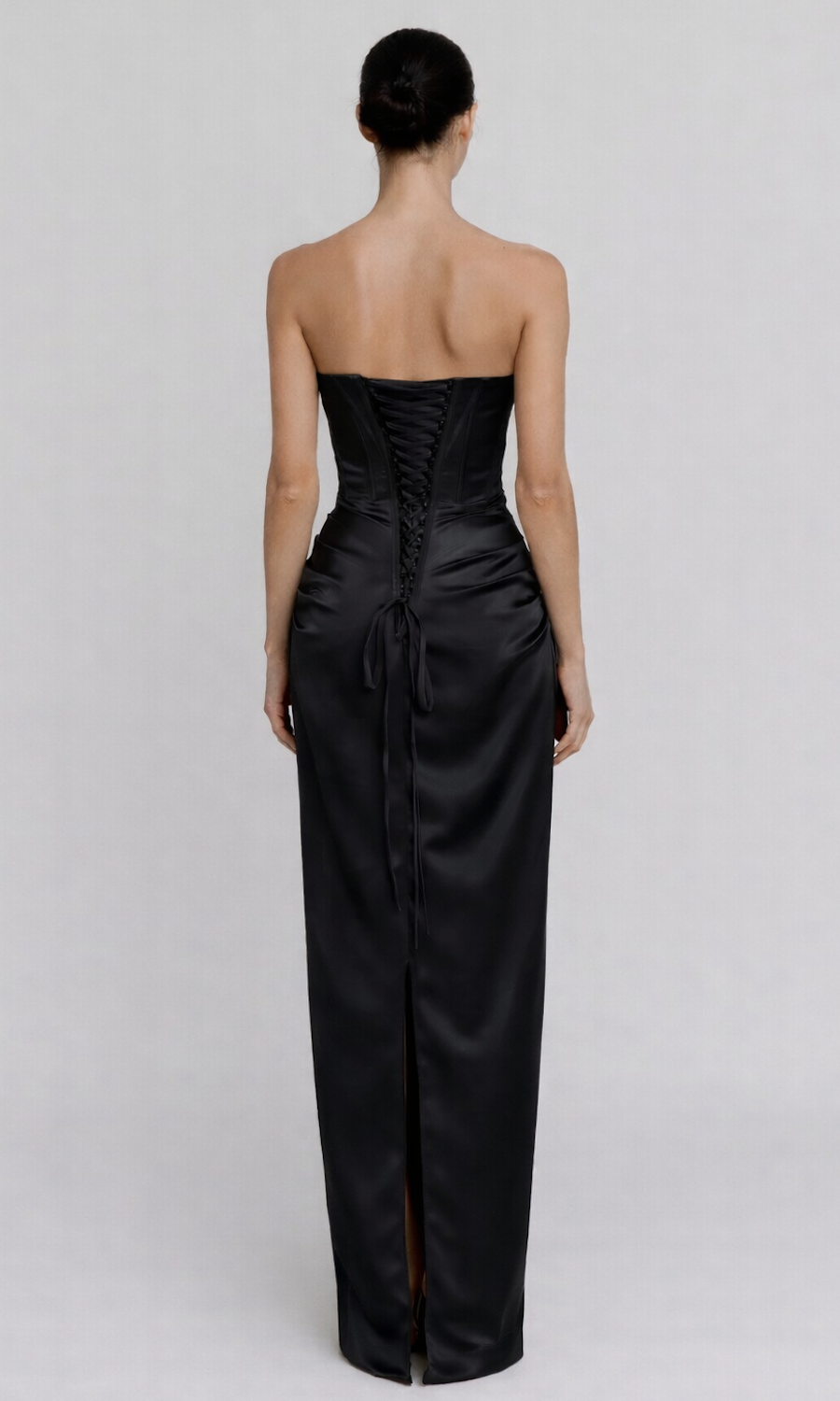 Lucia Satin Strapless Corset Gown- Black