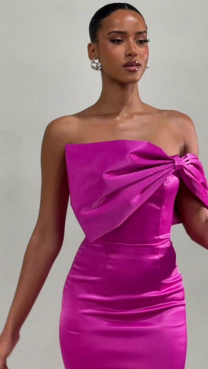 Grace Strapless Statement Bow Gown- Fuschia