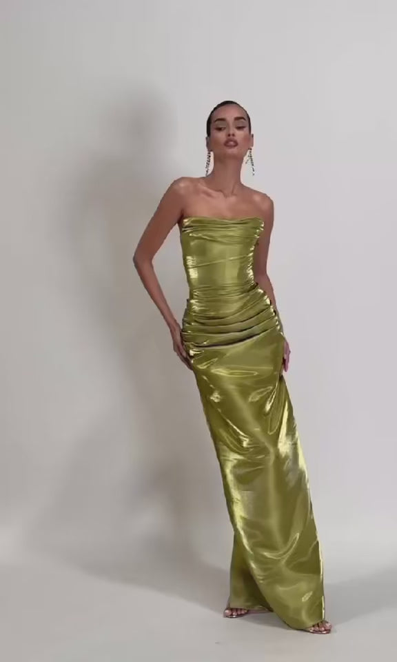 Talia Strapless Corset Gown- Green