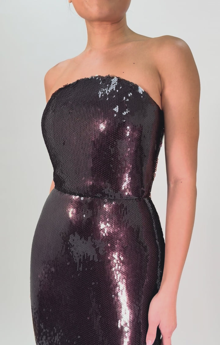 Harlowe Strapless Sequin Gown- Dark Plum