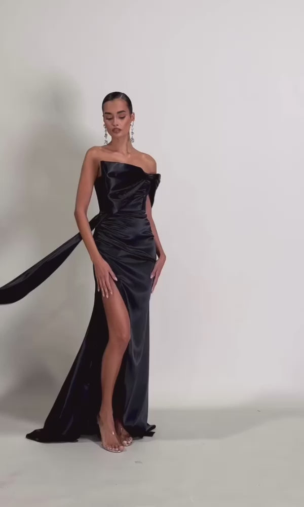 Vienna Statement Bow Gown with Sash- Black