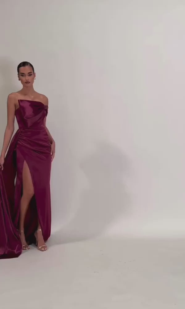 Vienna Statement Bow Gown with Sash- Merlot