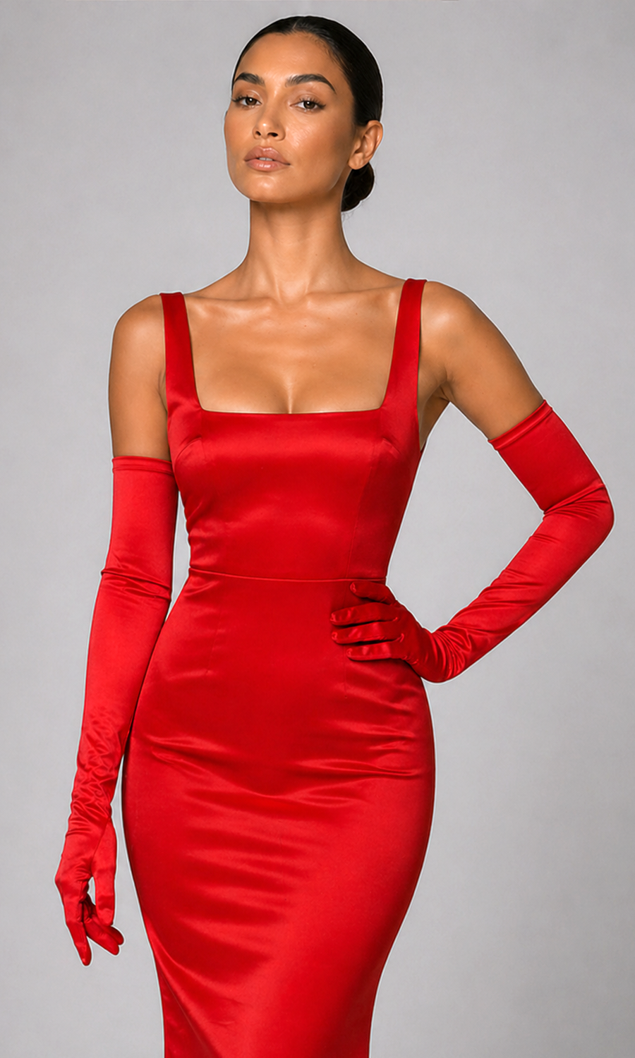 Satin Opera Length Gloves- Red