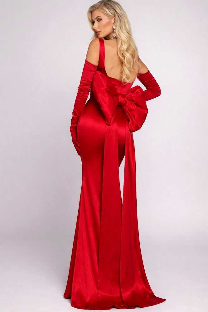 Angelina Oversized Bow Gown- Red