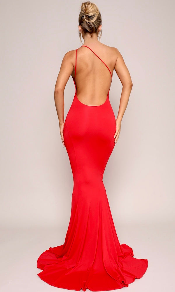 Satin Women's Red Evening Dresses Ladies Dresses Elegant Red Evening Gowns Slinky One-Shoulder Gown- Red Satin Women's Red Evening Dresses Ladies Dresses Elegant Red Evening Gowns Slinky One-Shoulder Gown- Red